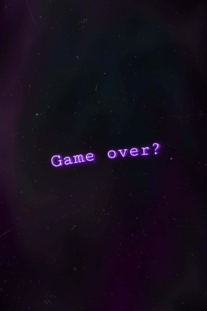 Dark aesthetic wallpaper with glowing neon purple Game over text on grainy black background
