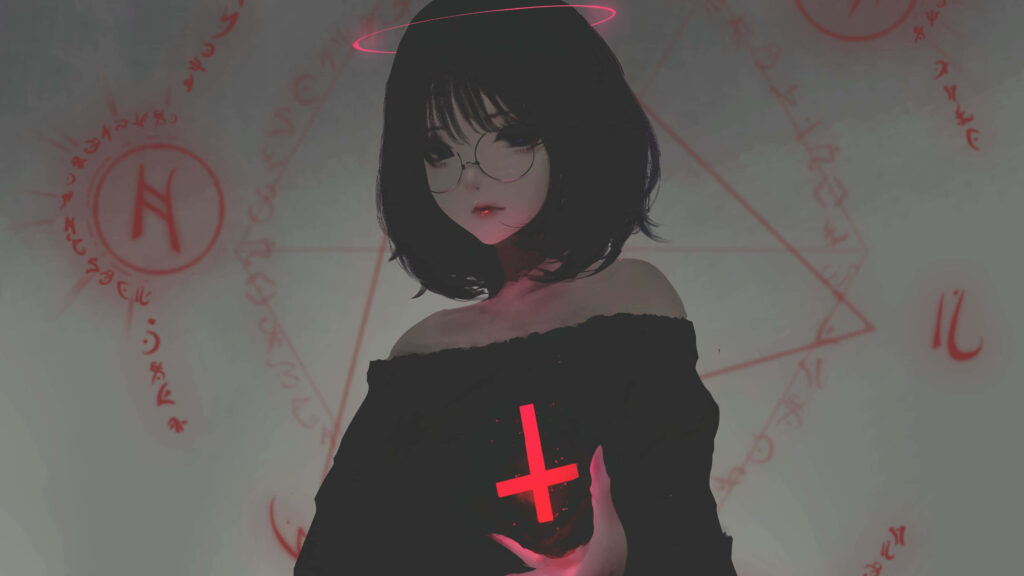 Edgy Anime Wallpaper: Dark Female Character with Inverted Cross