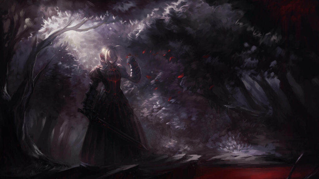 Creepy Anime Warrior Wallpaper: Haunting Forest Background Art