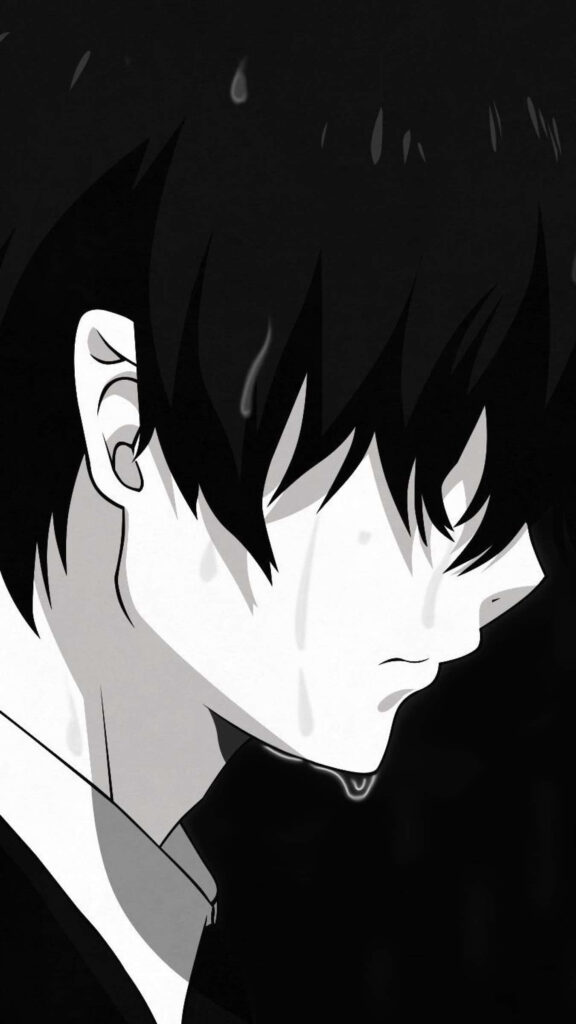 Dark Anime Wallpaper: Mysterious Character with Monochrome Shadows