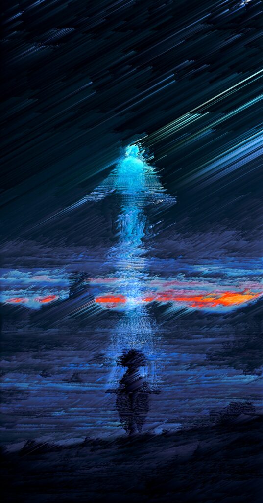 Dark Glitch Wallpaper: Ethereal Ghostly Silhouette in Color Streaks