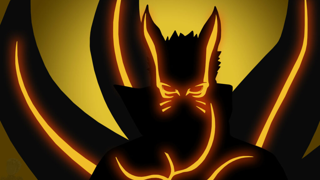Dark Baryon Mode wallpaper with shadowy figure glowing orange outlines intense transformation