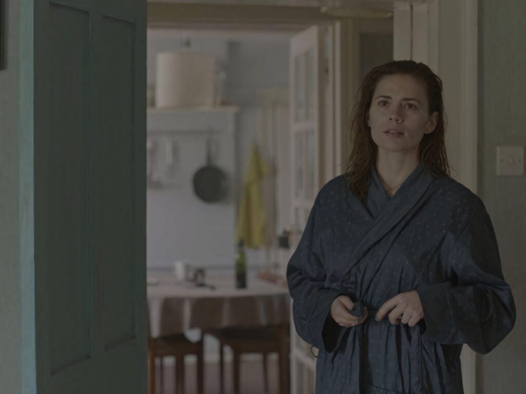 Reflective Woman in Dark Bathrobe: Mood Inspired by Black Mirror Wallpaper