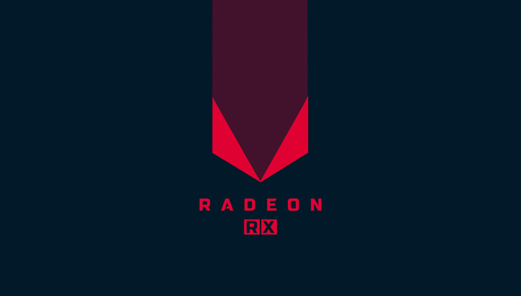 Dark blue 4K wallpaper with bold red AMD Radeon RX logo sleek modern design for tech fans