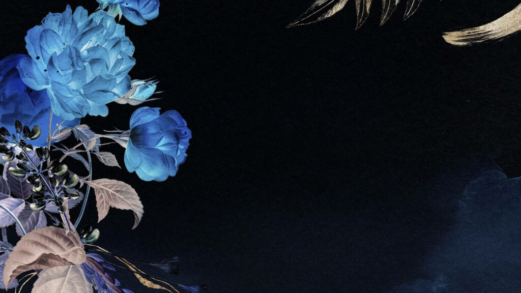 Dark Blue Flower Aesthetic Wallpaper with Vibrant Blooms & Leaves