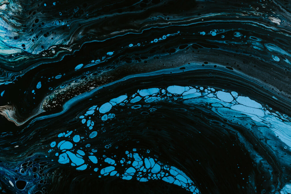 Dynamic Abstract Blue and Black Wallpaper with Swirls & Patterns