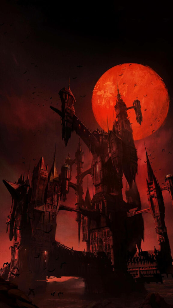 Dark Castle Wallpaper: Gothic Atmosphere Under Blood-Red Moon