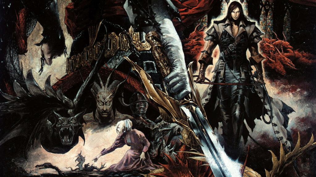 Gothic Castlevania Wallpaper: Intense Castle Scene with Ominous Creatures