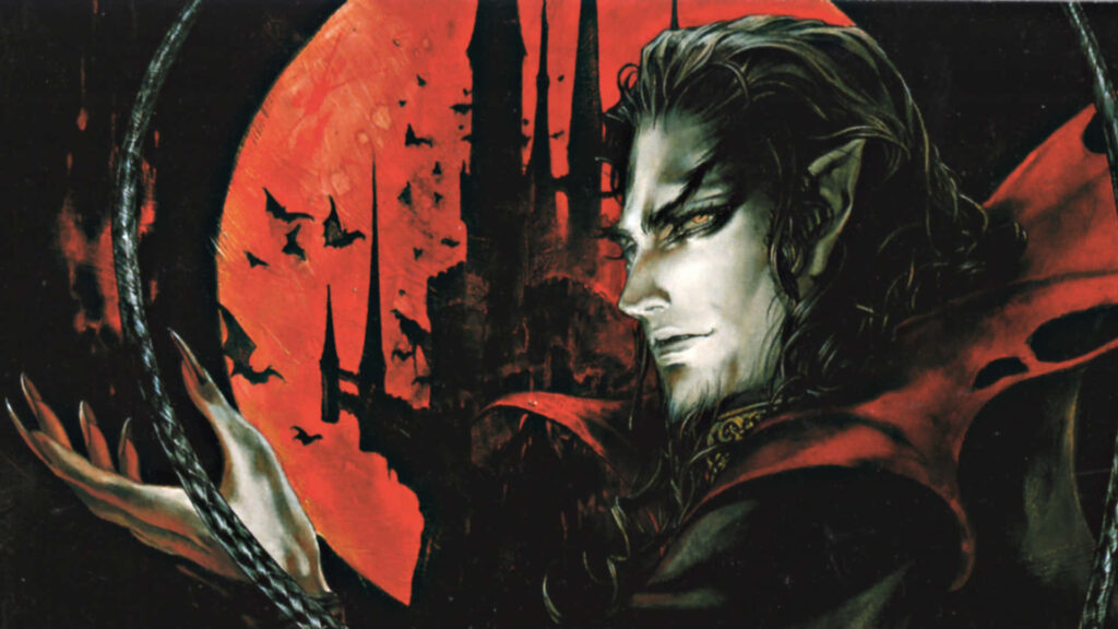 Dark Castlevania Wallpaper: Vampire, Blood-Red Moon & Gothic Castle