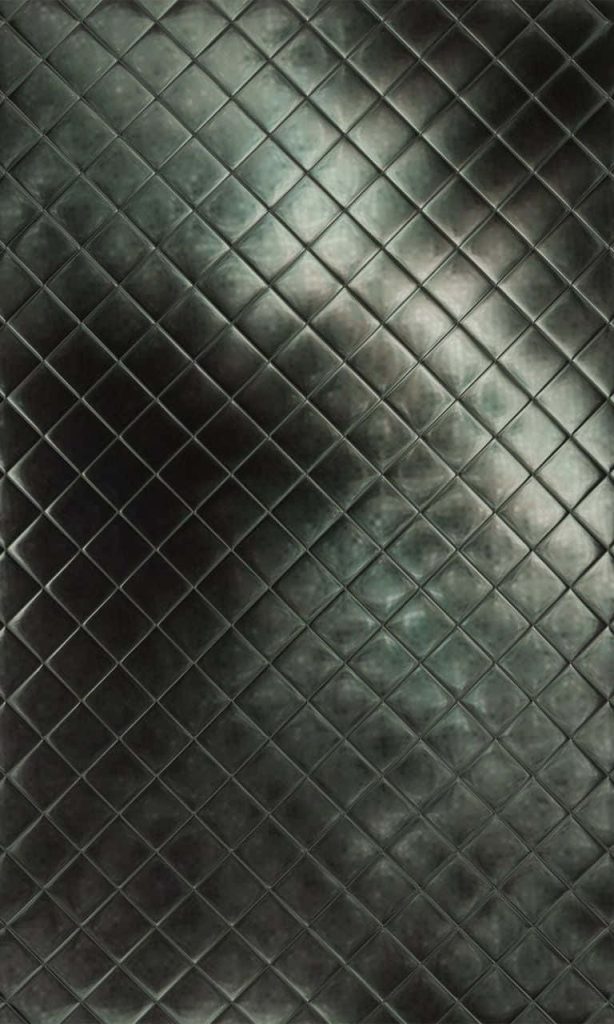 Dark diamond quilted leather wallpaper with tufted 3D textured charcoal padded squares
