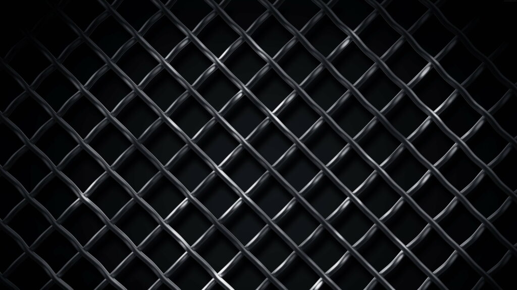 Forged Dimensions: Intricate Steel Grid Unveiled Against Enigmatic Backdrop - A Mesmerizing 5K Wallpaper Capture