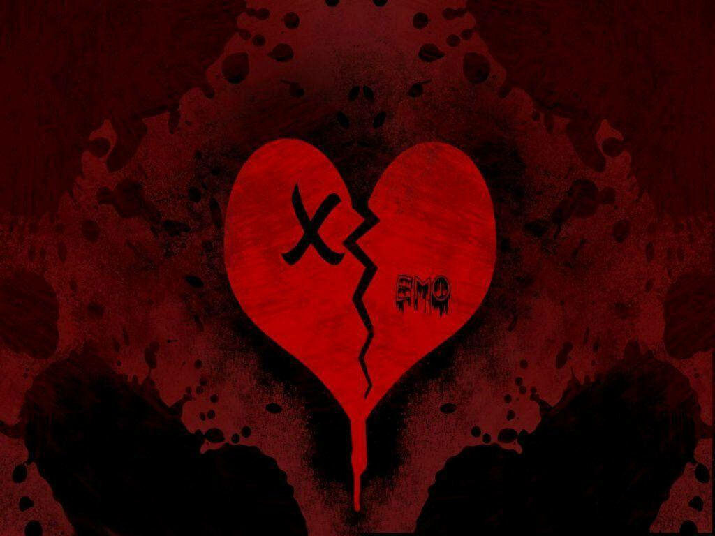Grunge Emo Wallpaper: Red Broken Heart & Dramatic Tear Design