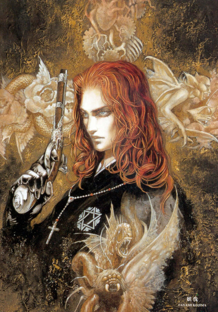 Dark Castlevania Wallpaper: Fiery-Haired Gothic Character Background