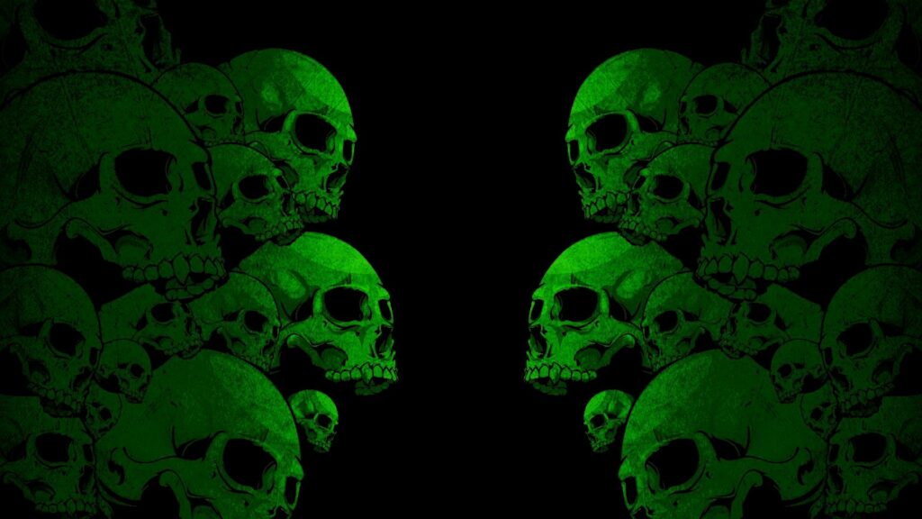 Dark Skull Wallpaper: Symmetrical Green Clusters in 1920x1080