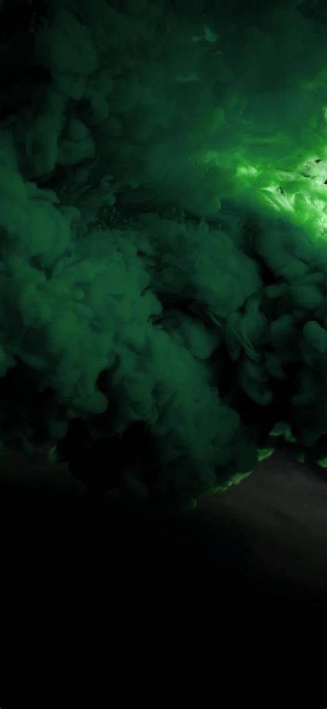 Dark green smoke wallpaper with intricate fluid patterns on black background for iPhone