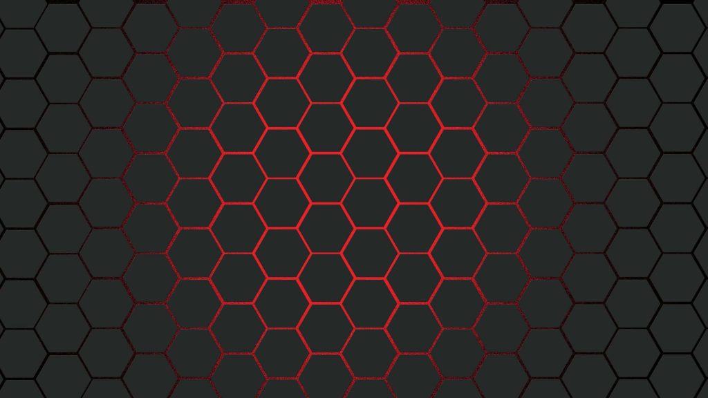 Dark grey hexagonal grid wallpaper with red glowing carbon fiber texture futuristic background