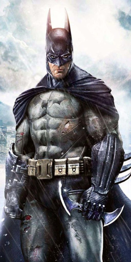 Batman Dark Knight digital wallpaper Arkham armor moody urban background intense protector