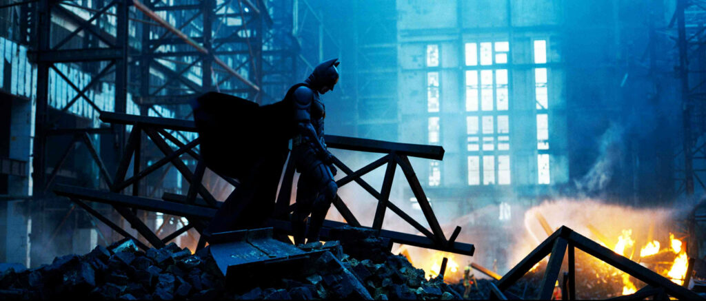 Epic Dark Knight Wallpaper: Justice Amidst Fiery Ruins