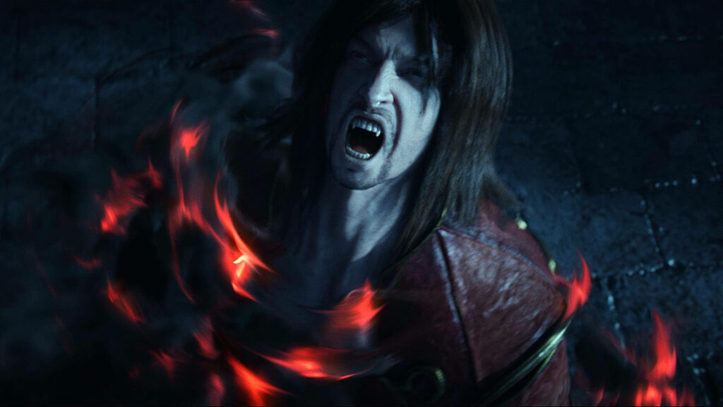 The Dark Lord Gabriel roaring with vampire energy in a dark desolate wallpaper background