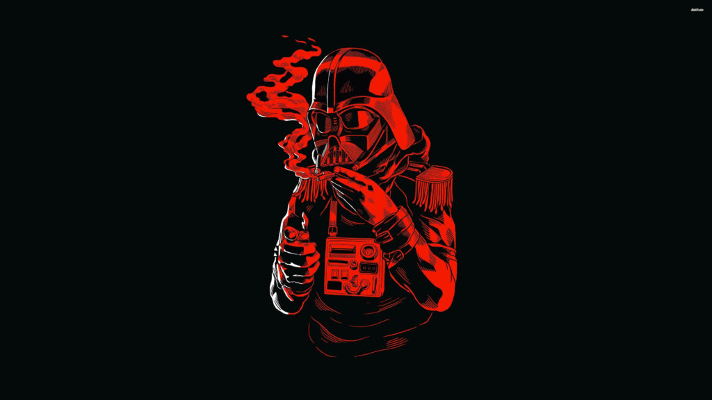 Darth Vader smoking digital art red black wallpaper Star Wars dark side bold background