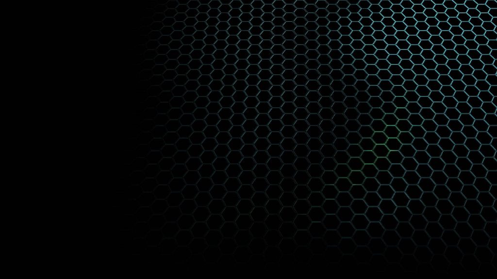 Dark metal mesh hexagon wallpaper with cyan green honeycomb on black minimalist background