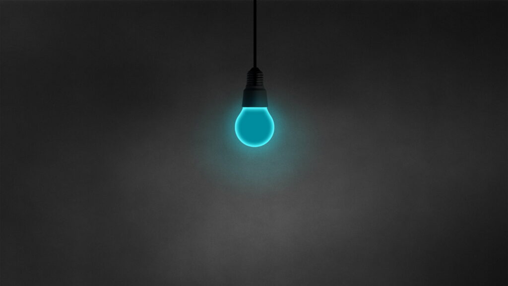Simplicity Illuminated: Dark Minimalism with Cyan Light Bulb - 4K Wallpaper