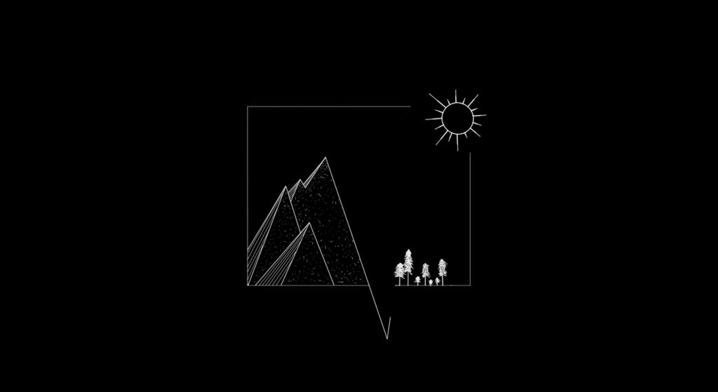 Dark Minimalist 2D Landscape Wallpaper with Geometric Mountains