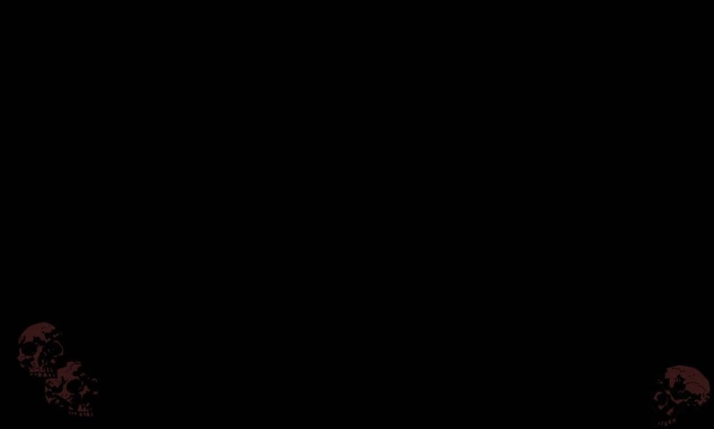 Dark minimalist wallpaper with black background and subtle dark red skulls in corners