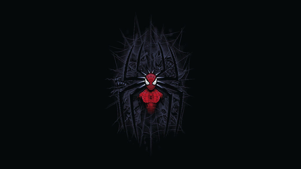Dark Minimalist Spider-Man Wallpaper with Web Design and Logo