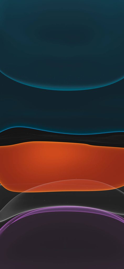 Abstract fluid waves in blue orange and purple on black iPhone 11 dark mode stock wallpaper