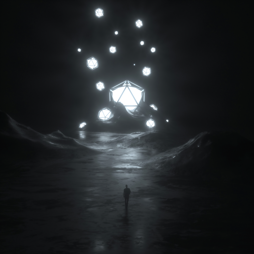 Monochromatic Glow: Geometric Landscape Wallpaper Background