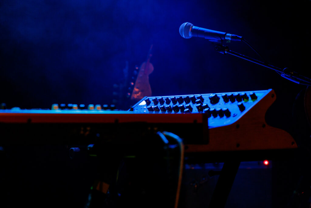Moody Blue Wallpaper: Microphone & Mixer in Soft Light