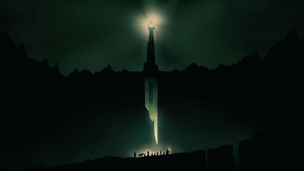 Mystical Dark Landscape Wallpaper: Quest Towards the Illuminated Beacon