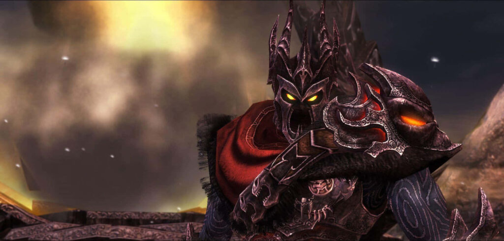 Dark Overlord Wallpaper: Intricate Armor & Fiery Background