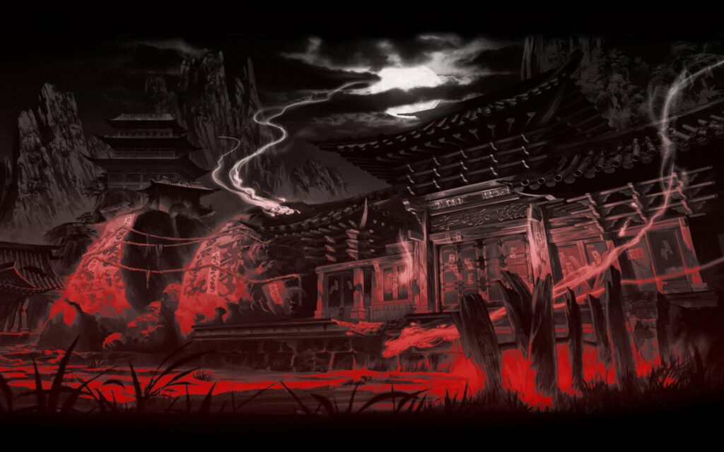 Mystical Moonlight Manor: A Hauntingly Beautiful Anime Abode Wallpaper