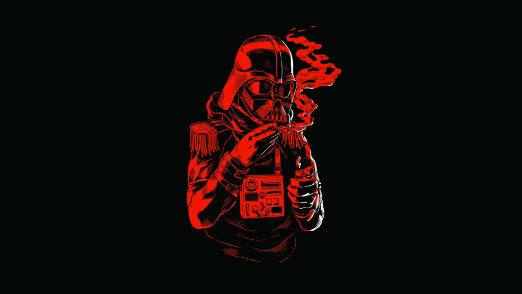 Dark Side Aura - Smoking Darth Vader amidst Fiery Star Wars Ambience Wallpaper