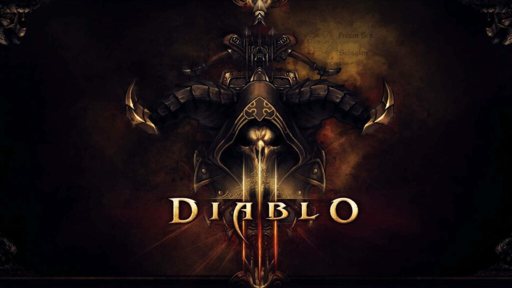 Dark Skeleton Demon Wallpaper from Diablo 3 with Fiery Background
