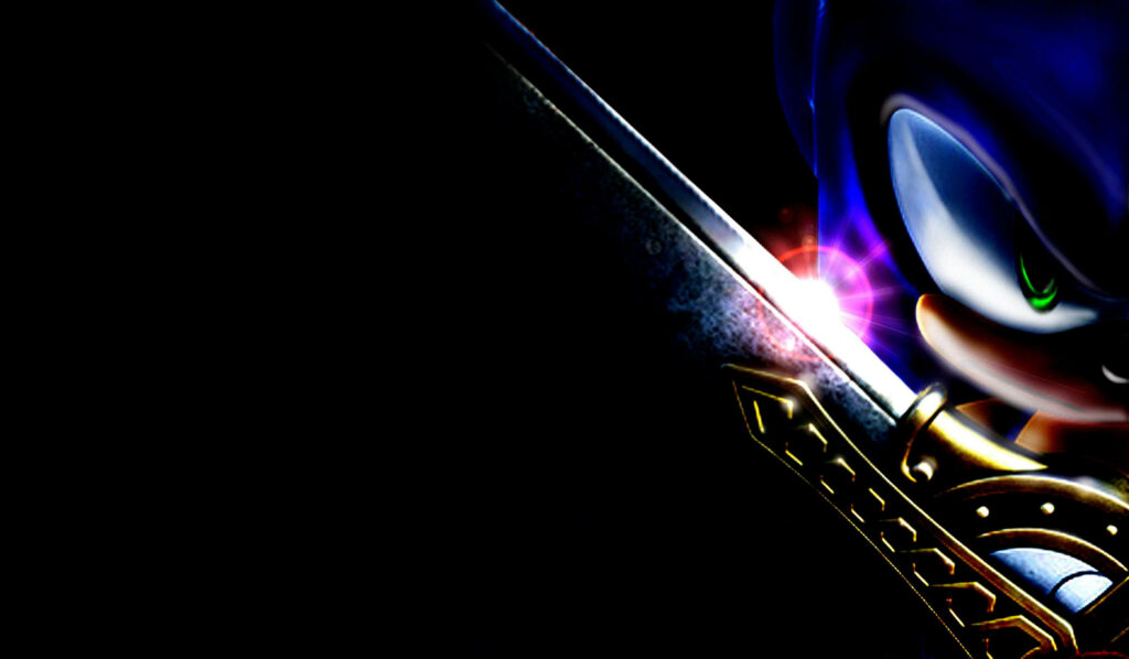 Dazzling Dark Sonic Dominates with Luminous Excalibur: A Breathtaking Artwork from Sonic and the Black Knight Wallpaper