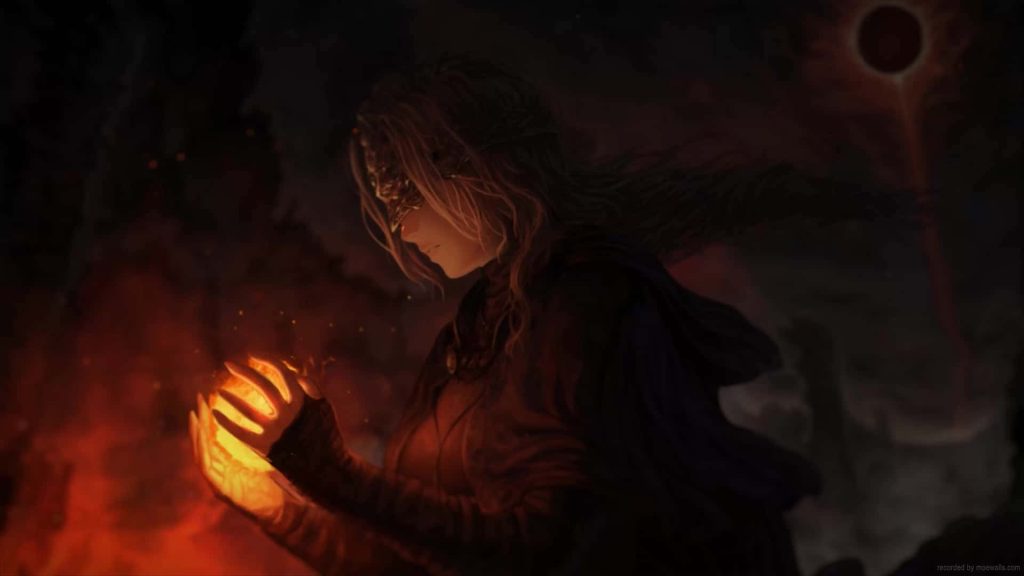 Dark Souls III Fire Keeper wallpaper with glowing embers dark fantasy eclipse gaming background