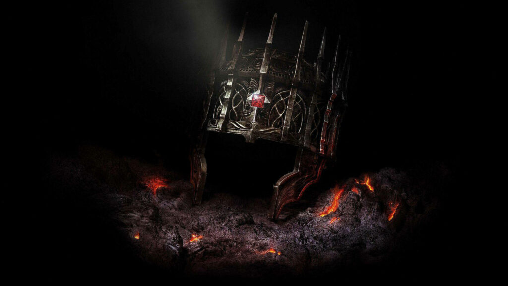 Dark Souls Old Iron Crown wallpaper with towering iron crown on smoldering ashen ground
