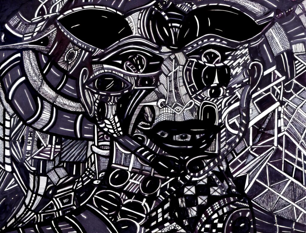 Trippy Abstract Wallpaper: Surreal Fragmented Face Design