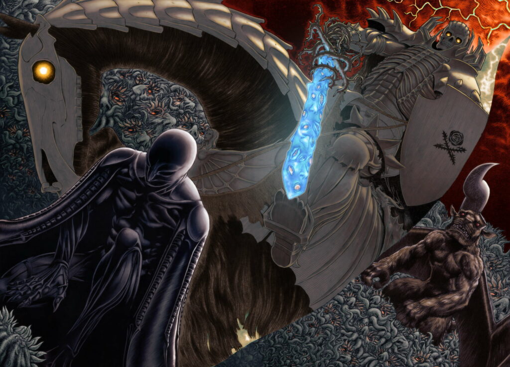 Legendary Clash: Griffith vs Skull Knight - Majestic Anime Wallpaper!