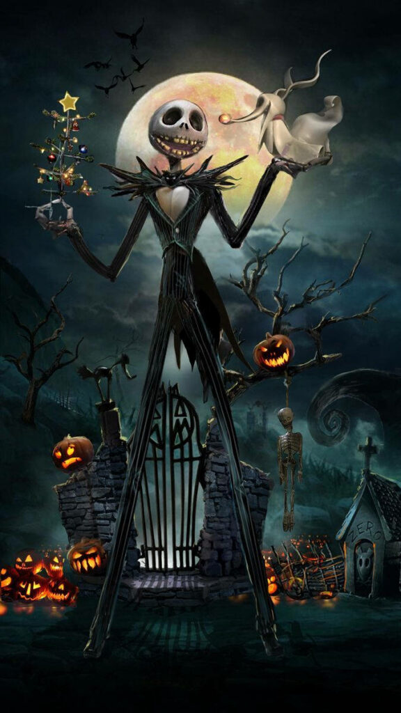 Spooky Jack Skellington Wallpaper: Whimsical Graveyard Scene