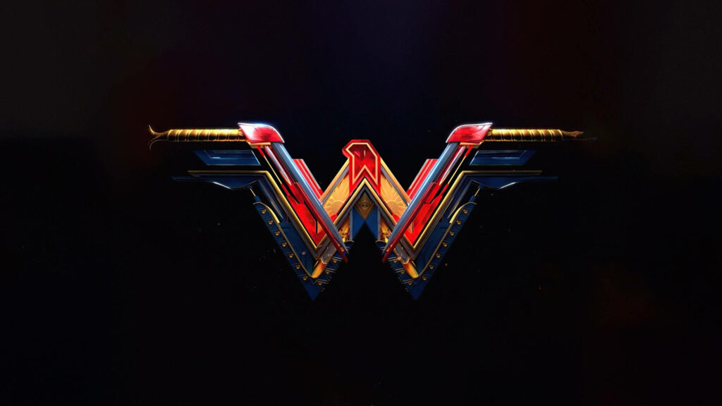 Dark Wonder Woman logo with metallic red gold and blue on black background wallpaper
