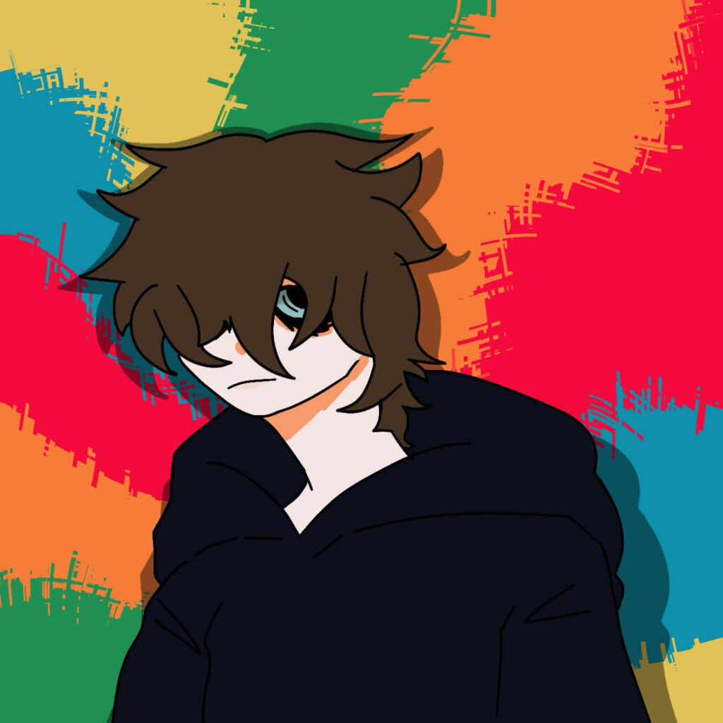 Colorfully Brooding: Emo Boy Pfp with Vibrant Background Wallpaper