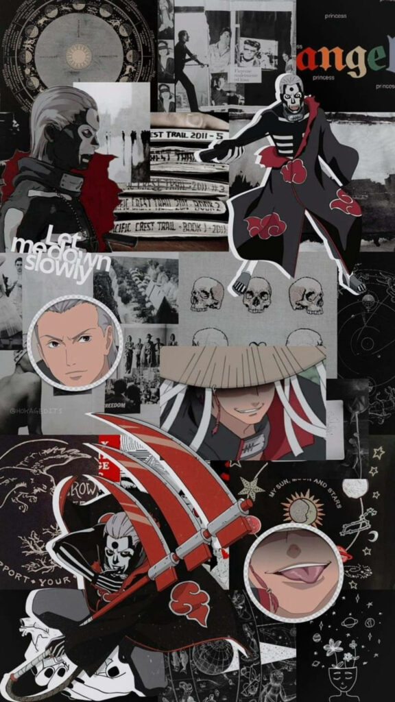 Enigmatic Eclipse: Hidan Akatsuki's Mysterious Mood Board Unveiling Textures of Skulls, Astrology, and Monochromatic Portraits Wallpaper