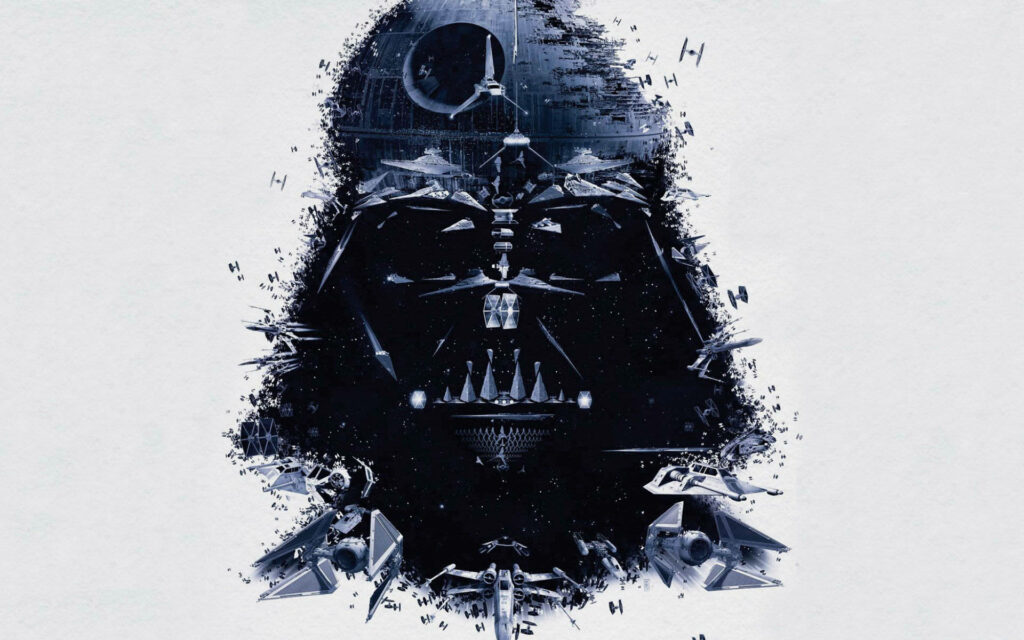 Embrace the Dark Side: A Stunning Star Wars Landscape Wallpaper Featuring Darth Vader's Helmet