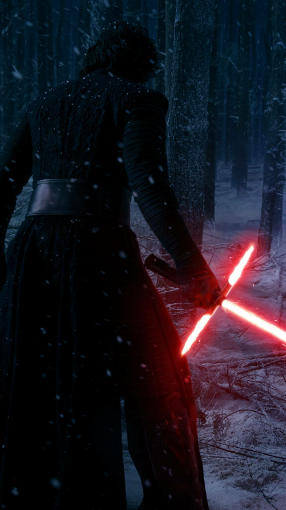 Kylo Ren's Defiance: An Eerie Encounter in the Snowy Forest - Arresting Star Wars Iphone 6 Plus Background Wallpaper