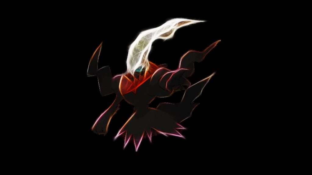 Darkrai neon flame silhouette wallpaper with glowing orange white energy on black background