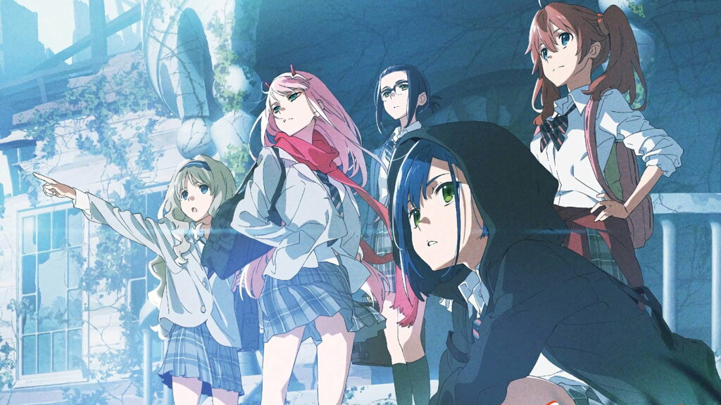 Darling in the FranXX anime wallpaper Zero Two Ichigo Kokoro Ikuno Miku school uniforms ivy ruins